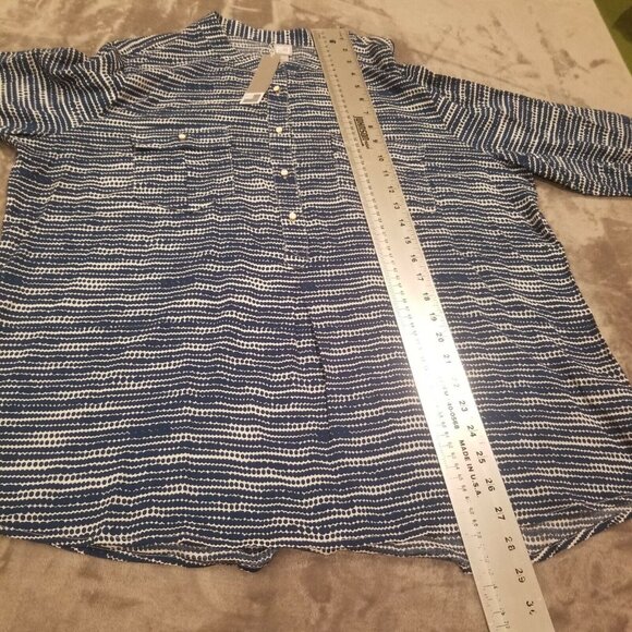 New JCP Women's XL Button Down Shirt Top Long Sleeves Blouse Dot Stripe EST Blue - Picture 6 of 8
